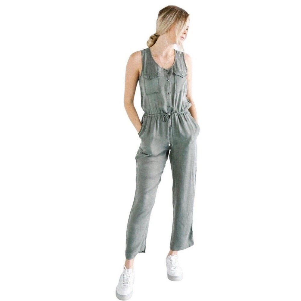 RAILS Women’s SMALL Petite Jumpsuit Scout Sleeveless Green Olive Cropped Cupro